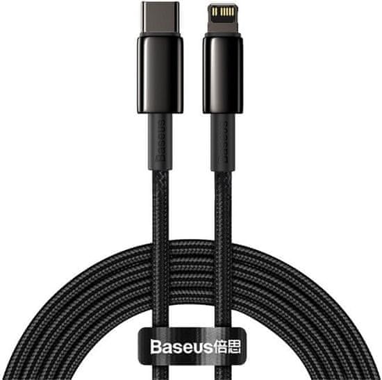 BASEUS kabel Tungsten Gold, USB-C - Lightning, M/M, rychlonabíjecí, datový, 20W, 2m, černá