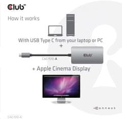 Club 3D adaptér USB-C 3.2 Gen1 - DVI-D (Dual Link), M/F, aktivní, HDCP OFF, 24.5cm, stříbrná