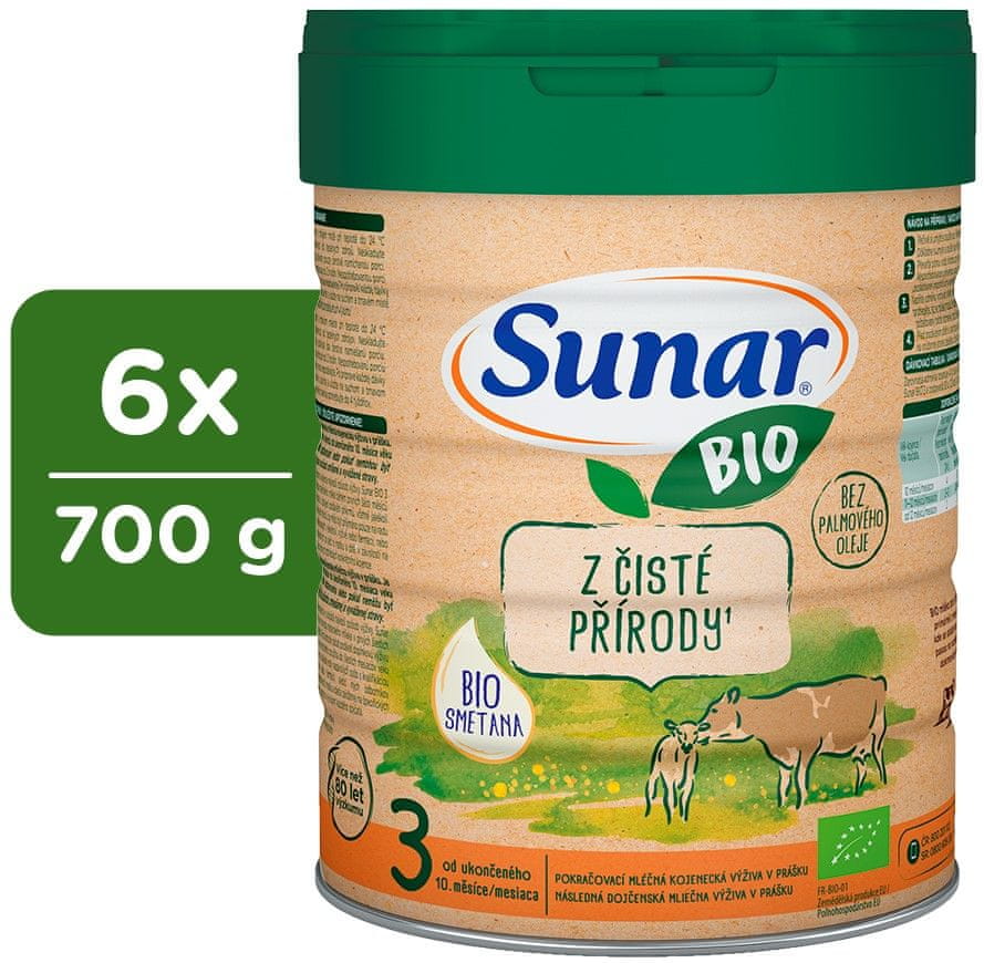 Sunar BIO 3, batolecí kojenecké mléko 6x700g (CZ-BIO-003)