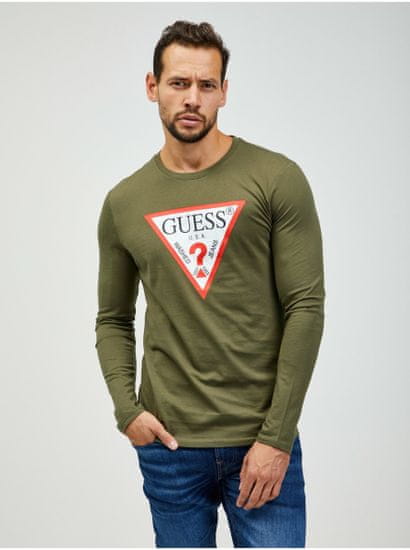 Guess Khaki pánské tričko s dlouhým rukávem Guess