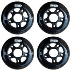 Switch Boards 8 kusů černých koleček pro inline brusle 80 x 24 mm + 16x ložiska ABEC9, 85A 