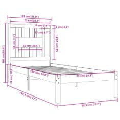 Greatstore Rám postele šedý masivní dřevo 75 x 190 cm Small Single