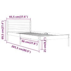 Greatstore Rám postele masivní borovice 90 x 200 cm černý