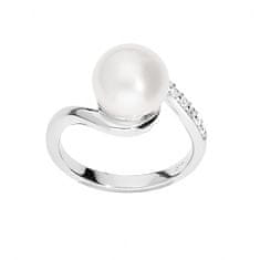Brilio Silver Elegantní stříbrný prsten s pravou perlou SR05575A (Obvod 52 mm)
