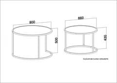 Hanah Home Sada konferenčních stolků Tambur 80 cm hnědá/černá