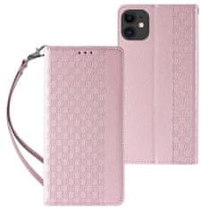 MG Magnet Strap knížkové kožené pouzdro na iPhone 12, růžové