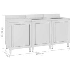 Greatstore Gastro kuchyňská dřezová skříňka 180 x 60 x 96 cm nerezová ocel