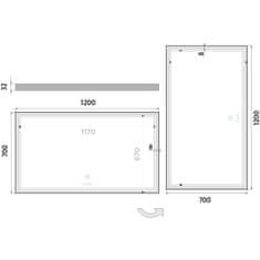 NIMCO Zrcadlo do koupelny 120x70 s osvětlením v tenkém rámu po obvodu, dotykový spínač NIMCO ZP 13006V