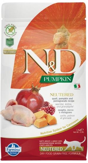 N&D PUMPKIN Cat GF Quail & Pomegranate Neutered Adult 300 g