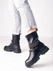 Amiatex Pohodlné dámské kotníčkové boty černé na plochém podpatku, černé, 36