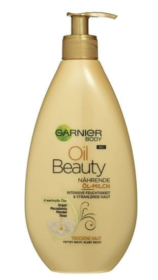 Garnier Garnier Oil Beauty, Vyživující tělové olejové mléko s arganovým olejem, mandlovým olejem, růžovým olejem a makadamiovým olejem, 400 ml