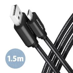 AXAGON datový a nabíjecí kabel HQ USB-A na Micro USB / USB 2.0 / 2,4A / ALU / oplet / 1,5m / černý