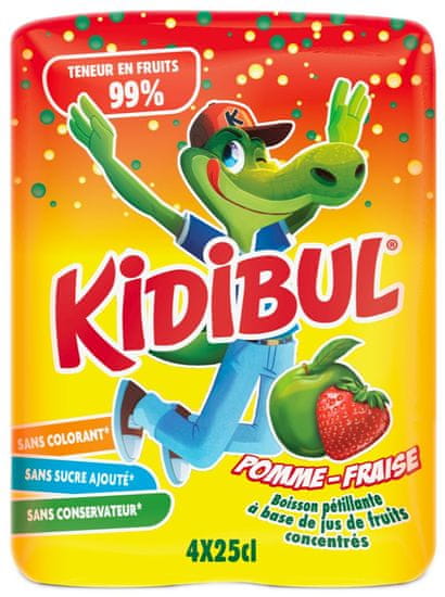 Kidibul Dětský šumivý nápoj - 99% Jablko a jahoda 4x250 ml