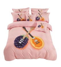 Bavlissimo 7-dílné povlečení ovocní kytary 3 D růžové 140x200 na dvě postele