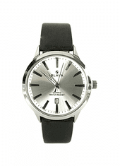 Slava Time Pánské černé jednoduché a elegantní hodinky SLAVA se stříbrným ciferníkem SLAVA 10074