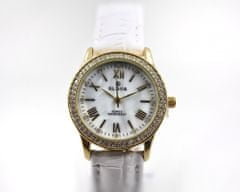 Slava Time Dámské bílé hodinky SLAVA ve zlatém pouzdře s kamínky Swarovski SLAVA 10080