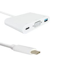 Qoltec Adaptér USB 3.1 typ C samec | VGA samice + USB 3.0 A samice + USB 3.1 typ C samice PD | 0,19 m