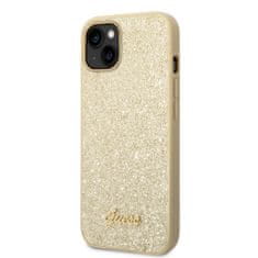 Guess PC/TPU Glitter Flakes Metal Logo Zadní Kryt pro iPhone 14 Max Gold