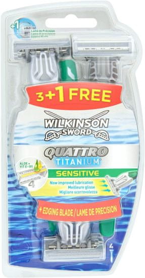 Wilkinson Sword Quattro Titanium Sensitive, jednorázový holicí strojek, 3+1 kus