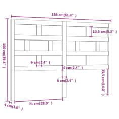 Vidaxl Čelo postele šedé 156 x 4 x 100 cm masivní borovice