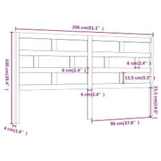 Vidaxl Čelo postele šedé 206 x 4 x 100 cm masivní borovice