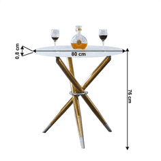 KONDELA Jídelní stůl/kávový stolek, bílá / gold chrom zlatý, průměr 80 cm, DONIO