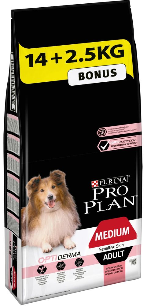 Purina Pro Plan Medium adult OPTIDERMA losos 14 kg + 2,5 kg