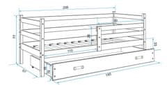 Importworld Dětská postel Liběna - 1 osoba, 90x200 s úložným prostorem – Bílá, Zelená