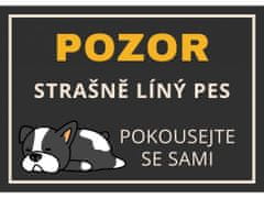 Cedule-Cedulky Plechová cedulka Pozor líný pes