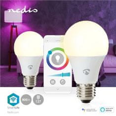 Nedis Chytrá žárovka SmartLife klasik, Wi-Fi, E27, 806 lm, 9 W, RGB / Teplá - studená bílá, 2ks