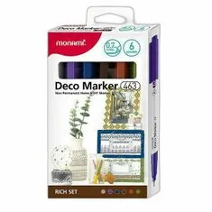 MONAMI Deco marker akrylové fixy sada 0,7mm (6ks) - tmavé