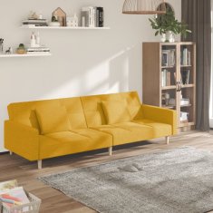 Greatstore 2místná rozkládací pohovka se 2 polštáři žlutá textil