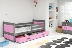 eoshop Dětská postel RICO 1 90x200 cm, grafitová/růžová (Volba matrace: Pěnová matrace)