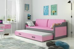 eoshop Dětská postel s přistýlkou DAVID 80x190 cm, grafitová/růžová (Volba matrace: Pěnová matrace)