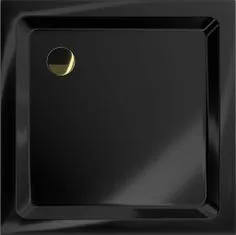 Mexen Flat sprchová vanička čtvercová slim 80 x 80, černá + zlatý sifon (40708080G)
