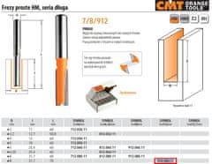 CMT Cmt Přímá fréza Dlouhá Hm D= 8 I=31,7 L=75 S=12