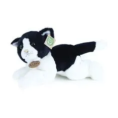 Rappa plyšová kočka bílo-černá ležící, 30 cm, ECO-FRIENDLY