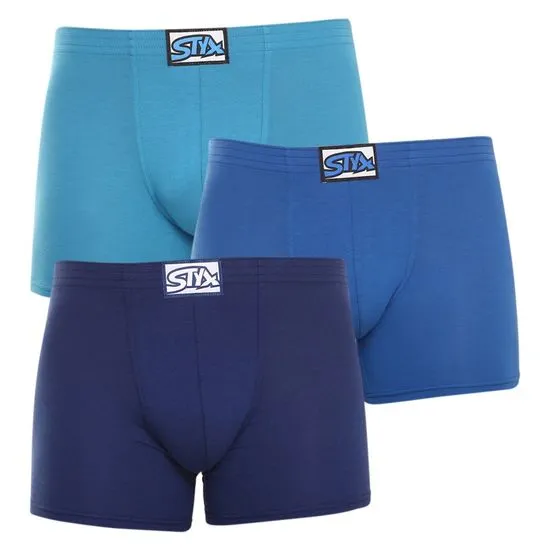 Styx 3PACK pánské boxerky long klasická guma modré (F9676869)