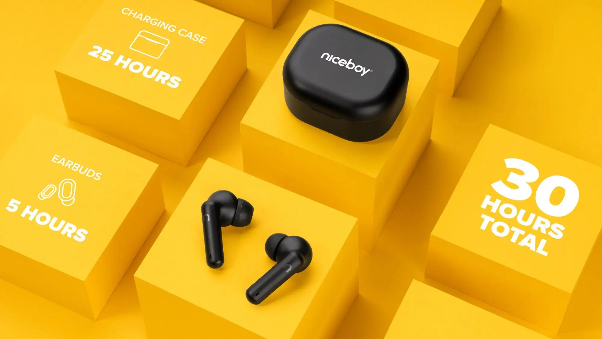  Bluetooth sluchátka niceboy hive pins 3 handsfree mikrofon aplikace ion ekvalizér skvělý zvuk dlouhá výdrž na nabití nabíjecí pouzdro 