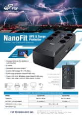 FSP UPS NanoFit 600, 600 VA / 360 W, 2xUSB power, LED, offline