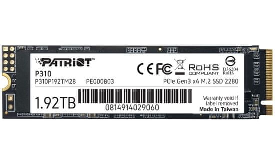 Patriot P310 1,92TB SSD / Interní / M.2 PCIe Gen3 x4 NVMe 1.3 / 2280