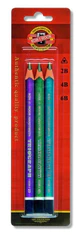 Koh-i-Noor tužka trojhranná grafitová silná 2B,4B,6B set 3 ks metalické barvě