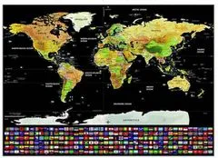 Malatec 23442 Velká Stírací mapa světa s vlajkami 82 x 59 cm + příslušenstvím černá