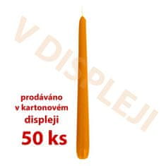 SVÍČKA KÓNICKÁ DISP.50KS,18,5X2,3CM PARAF.ORANŽOVÁ