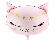 PartyDeco Fóliový balónek kočka růžová 48x36cm -