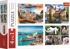 Trefl TREFL Puzzle Santorini, Benátky, Zámek Sully-sur-Loire a Kočky 4x1000 dílků