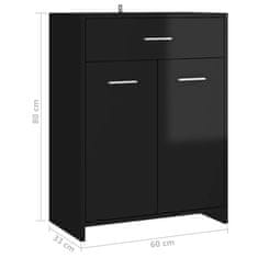 Greatstore Koupelnová skříňka černá vysoký lesk 60x33x80 cm dřevotříska