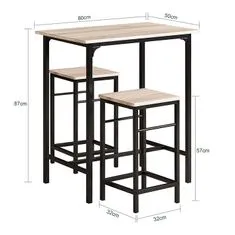 SoBuy OGT10-N Sada barového stolu 3 dílný bistro stůl se 2 židlemi Jídelní stůl Sedací skupina