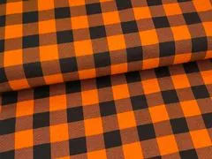 Mirtex Látka FLANEL 165 (K6 kostky velké oranžově-černé) -150cm, 1 běžný metr