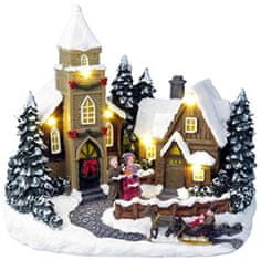 Dekorace MagicHome Christmas, vánoční domeček, 6 LED teplá bílá, s melodií, polyresin, 3xAA, interié